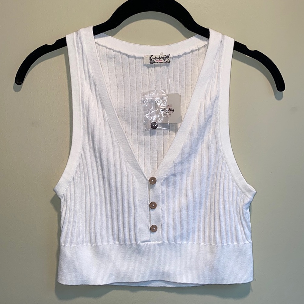 Free People Ivory Ribbed Tank